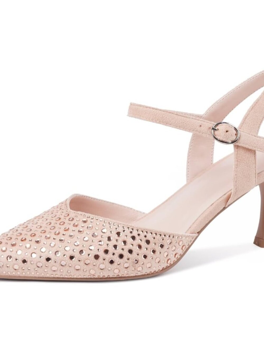 Women's Pink_rhinestone Slingback Kitten Shoes Toe Pumps Low Stiletto Heels